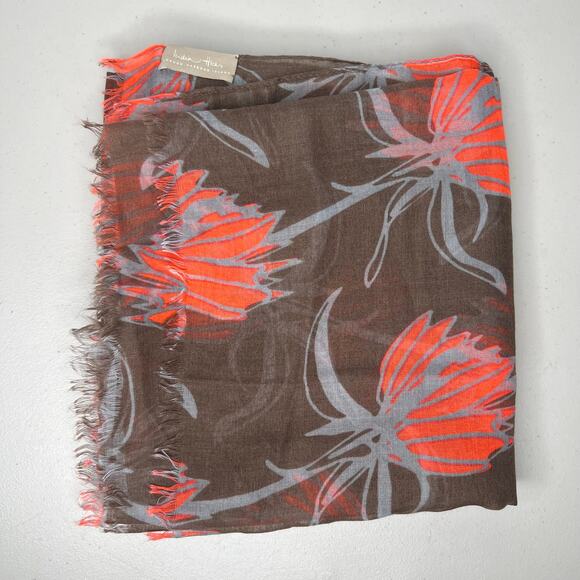 India Hicks Orange & Brown Floral Lightweight Scarf - Picture 5 of 8